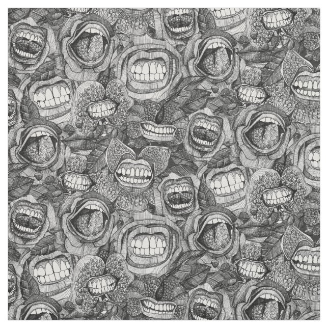 Tela BITE ME orquídeas y rosas BLANCO NEGRO (Retal)