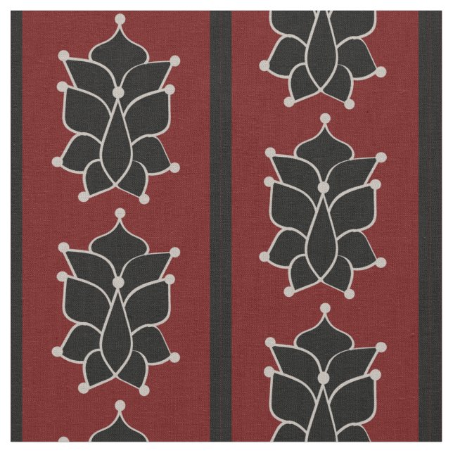 Tela Black Batik Stripes Brick Red (De cerca)