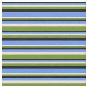 Tela Black, Cornflower Blue, Beige & Green Stripes