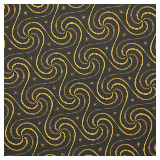 Tela Black Gold Spirals Stars Unisex Pattern Elegant (Retal)