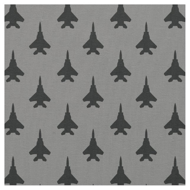 Tela Black on Grey Strike Eagle Fighter Jet Pattern (De cerca)