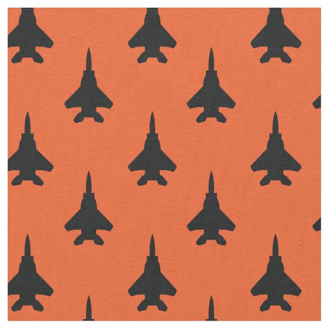 Tela Black on Naranja Strike Eagle Fighter Jet Pattern (De cerca)