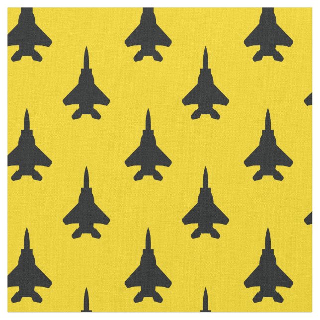 Tela Black on Yellow Strike Eagle Fighter Jet Pattern (De cerca)