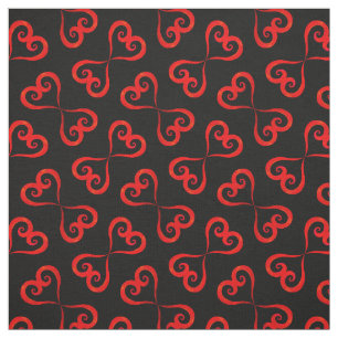 Tela Black Red Swirly Hearts Pattern Elegant Valentine