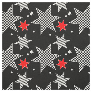 Tela Black, White, Red Stars
