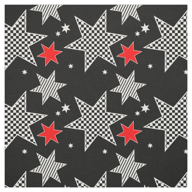 Tela Black, White, Red Stars (Retal)