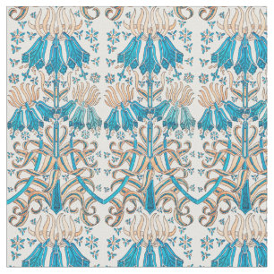 Tela Blanco azul botánico floral de estilo Art Nouveau
