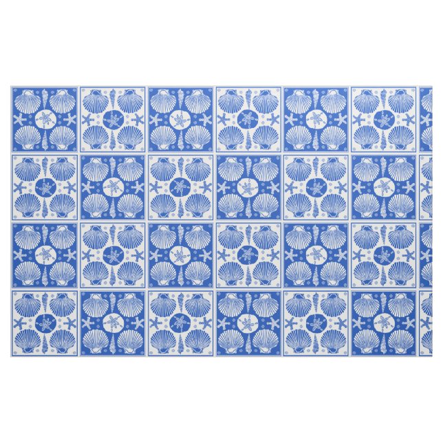 Tela Blanco azul del modelo náutico del bloque de la ("Cuarto gordo" (fat quarter))
