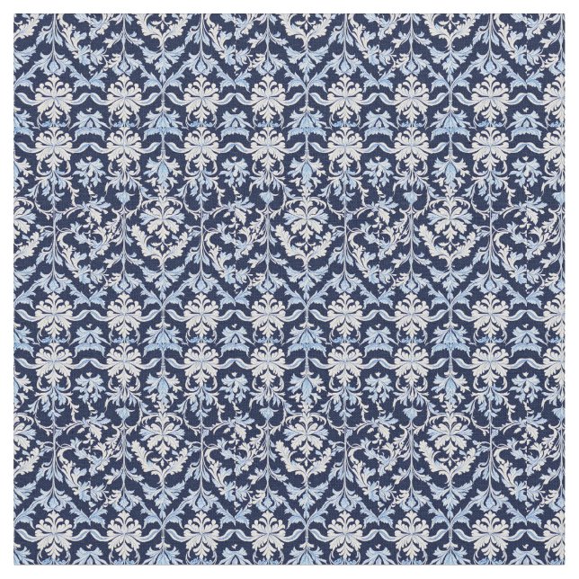 Tela Blanco azul y gris Damasco William Morris Style (De cerca)