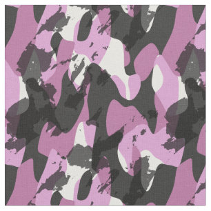 Tela Blanco con tonos de camuflaje abstracto rosa y gri