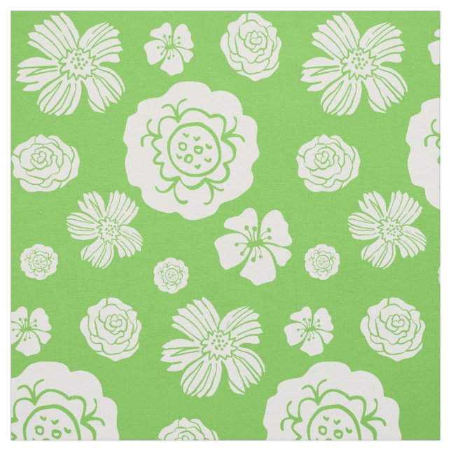Tela Blanco intrépido de la verde lima del estampado de (Retal)
