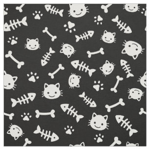 Tela Blanco mate sobre huesos negros de gato Patrón de