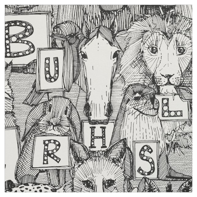 Tela blanco negro ABC animal (Retal)