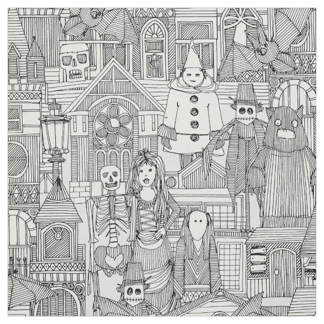 Tela blanco negro de Halloween del vintage (Retal)