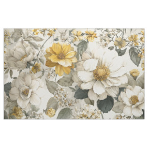 Tela Blanco Rústico Amarillo Botánico Floral Vintage