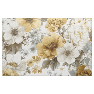 Tela Blanco Rústico Amarillo Botánico Floral Vintage