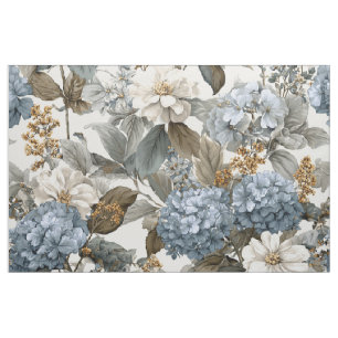 Tela Blanco Rústico Azul Botánico Floral Vintage Pastel