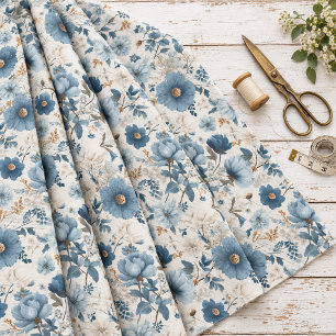 Tela Blanco Rústico Azul Botánico Floral Vintage Pastel