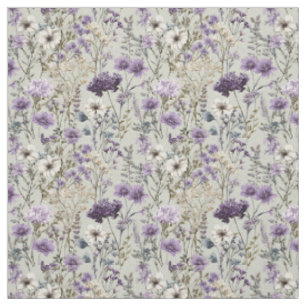 Tela Blanco Rústico Botánico Floral Vintage Morado