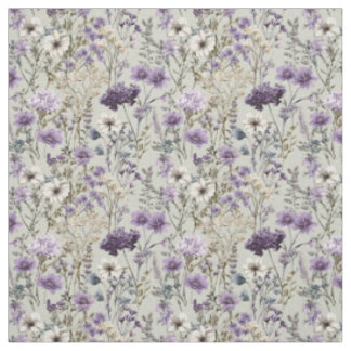 Tela Blanco Rústico Botánico Floral Vintage Morado
