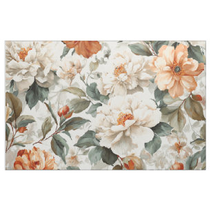 Tela Blanco Rústico Naranja Botánico Vintage Boho Flora