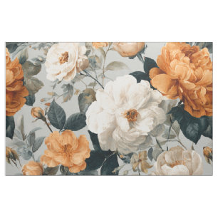 Tela Blanco Rústico Naranja Botánico Vintage Boho Flora