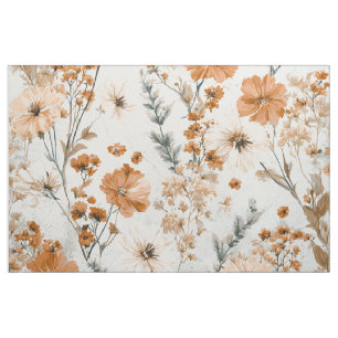 Tela Blanco Rústico Naranja Botánico Vintage Boho Flora