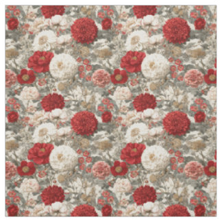 Tela Blanco Rústico Rojo Botánico Floral Vintage Pastel