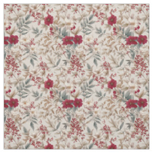 Tela Blanco Rústico Rojo Botánico Floral Vintage Pastel