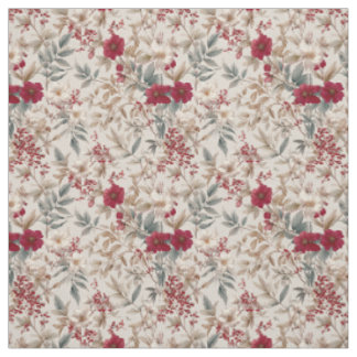 Tela Blanco Rústico Rojo Botánico Floral Vintage Pastel