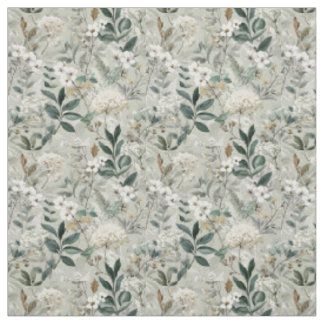 Tela Blanco Rústico Verde Botánico Vintage Boho Floral