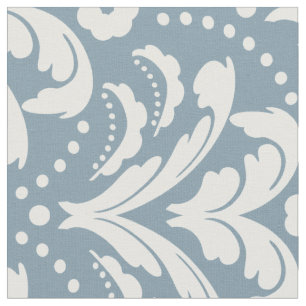 Tela Blanco y azul del Damasco floral Art Deco de los a