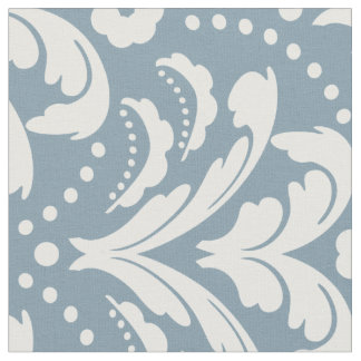 Tela Blanco y azul del Damasco floral Art Deco de los a