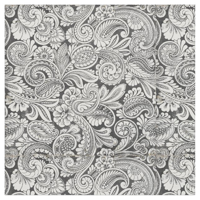 tela blanco y negro del modelo de Paisley (De cerca)