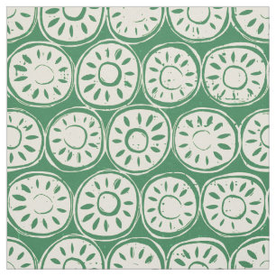 Tela bloque de flores verde marfil