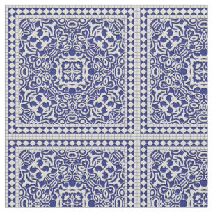 Tela Blue and White Classic Tile Pattern Fabric