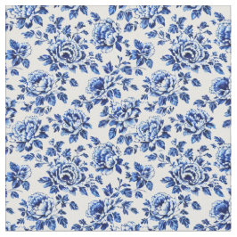 Tela Blue and White Peonies Toile de Jouy