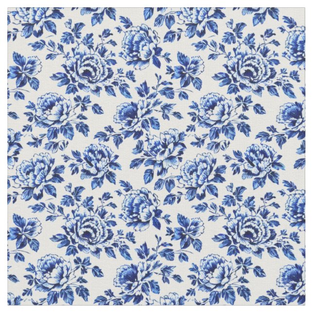 Tela Blue and White Peonies Toile de Jouy (De cerca)