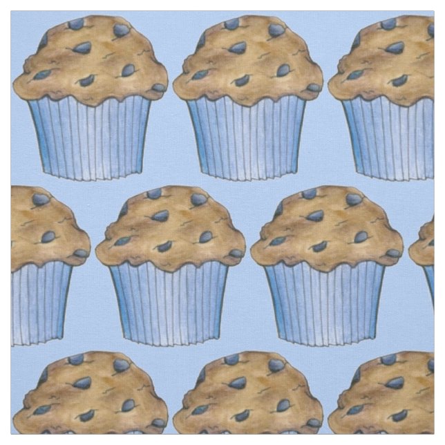 Tela Blue Blueberry Muffin Muffins Breakfast Fabric (Retal)