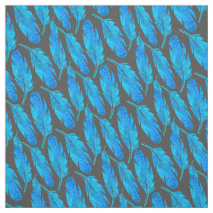 Tela Blue boho plumas azul y gris