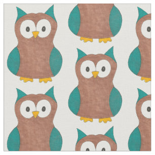 Tela Blue Brown Wise Old Owl Bird Print
