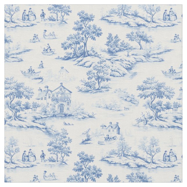 Tela Blue Classic French Toile de Jouy Designer (De cerca)