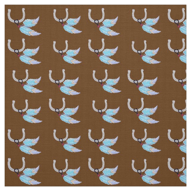 Tela Blue Feathers Horseshoe Fabric (Retal)