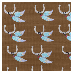 Tela Blue Feathers Horseshoe Fabric