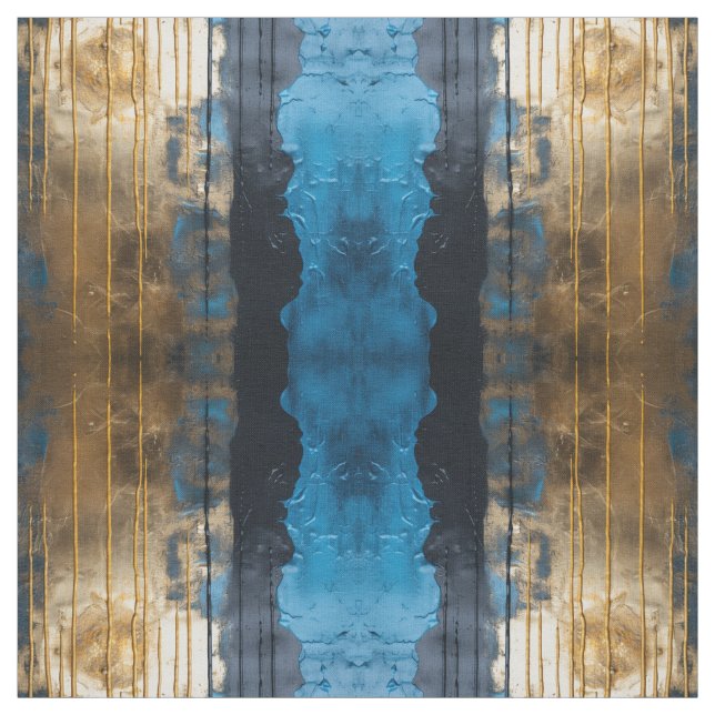Tela Blue Gold Abstract Seamless Pattern Fabric (Retal)