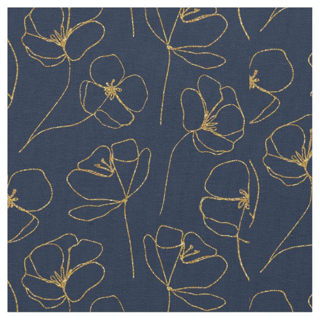 Tela Blue Gold Elegant Fabric Crafting Pattern (De cerca)