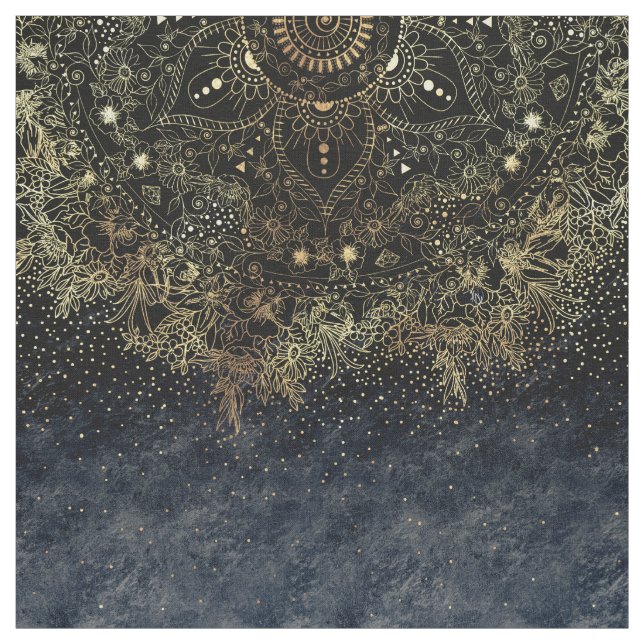 Tela Blue Gold Mandala Floral (Retal)