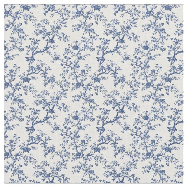 Tela Blue Toile Branch Motif (De cerca)