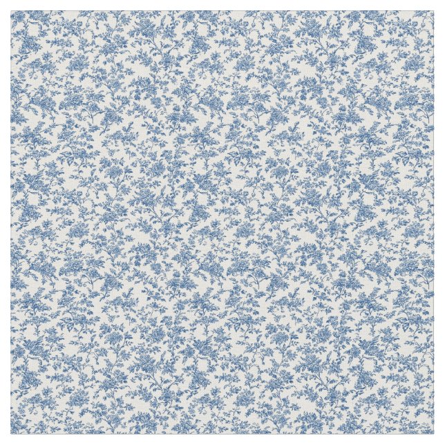 Tela Blue Toile Petite Floral Pattern (De cerca)