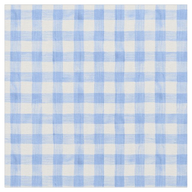 Tela Blue Watercolor Gingham Fabric (De cerca)